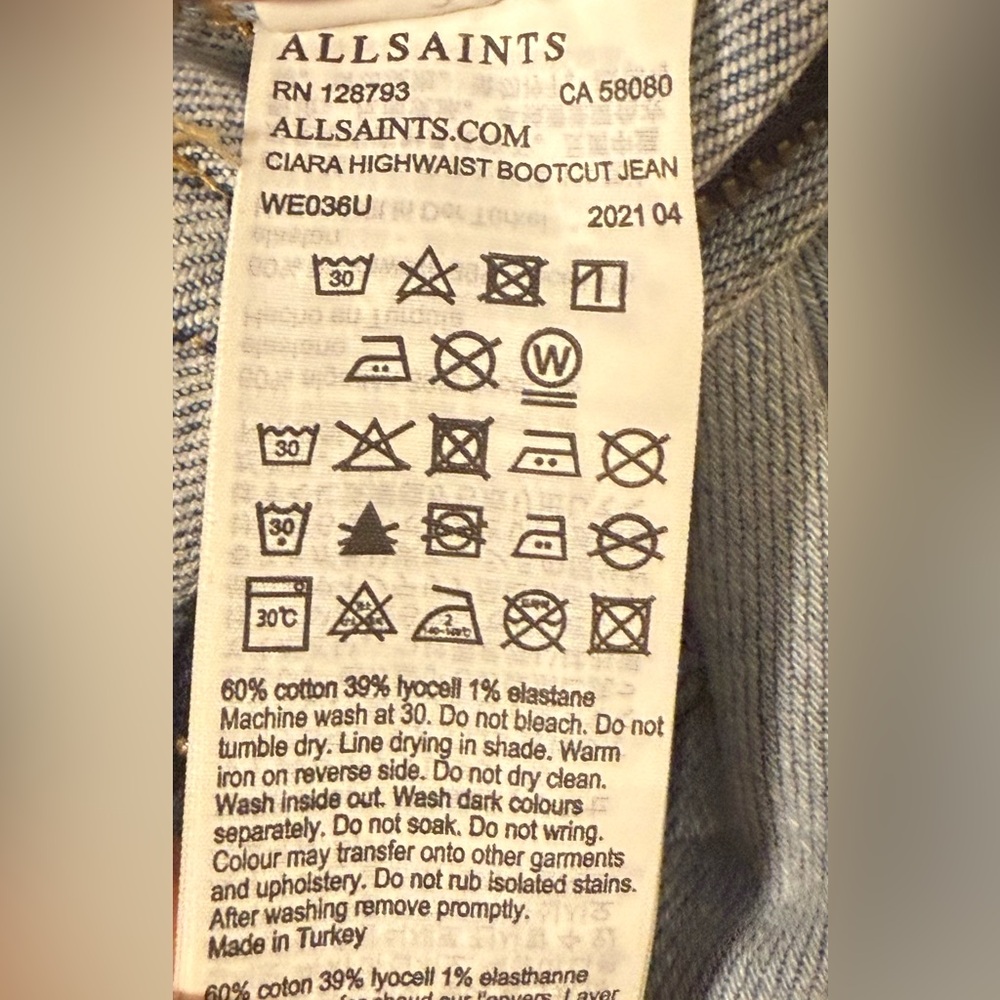 AllSaints Ciara High Waist Bootcut Jeans in Light Indigo Size 28 - Picture 8 of 8